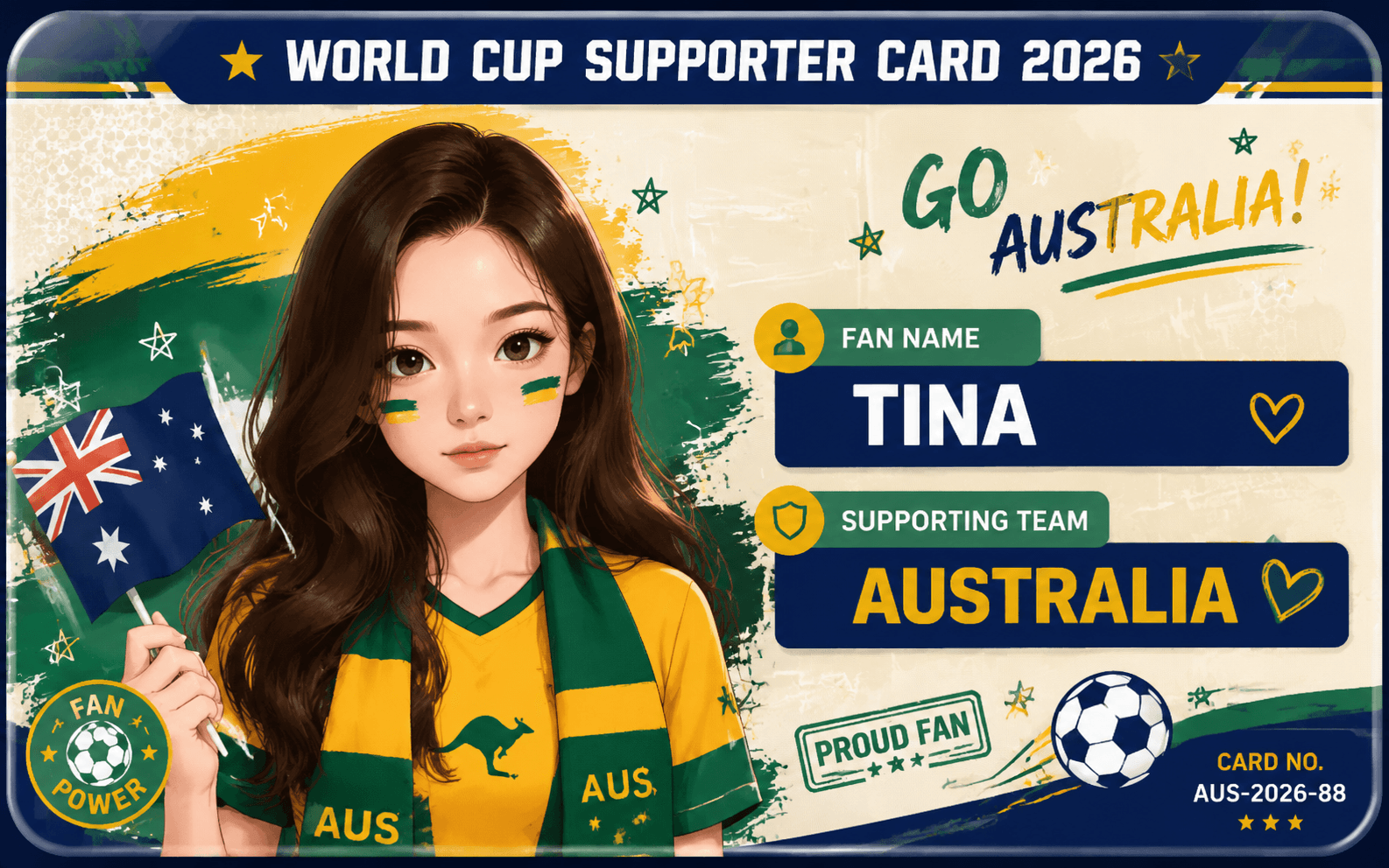 Blue and white unofficial Fan ID Card example