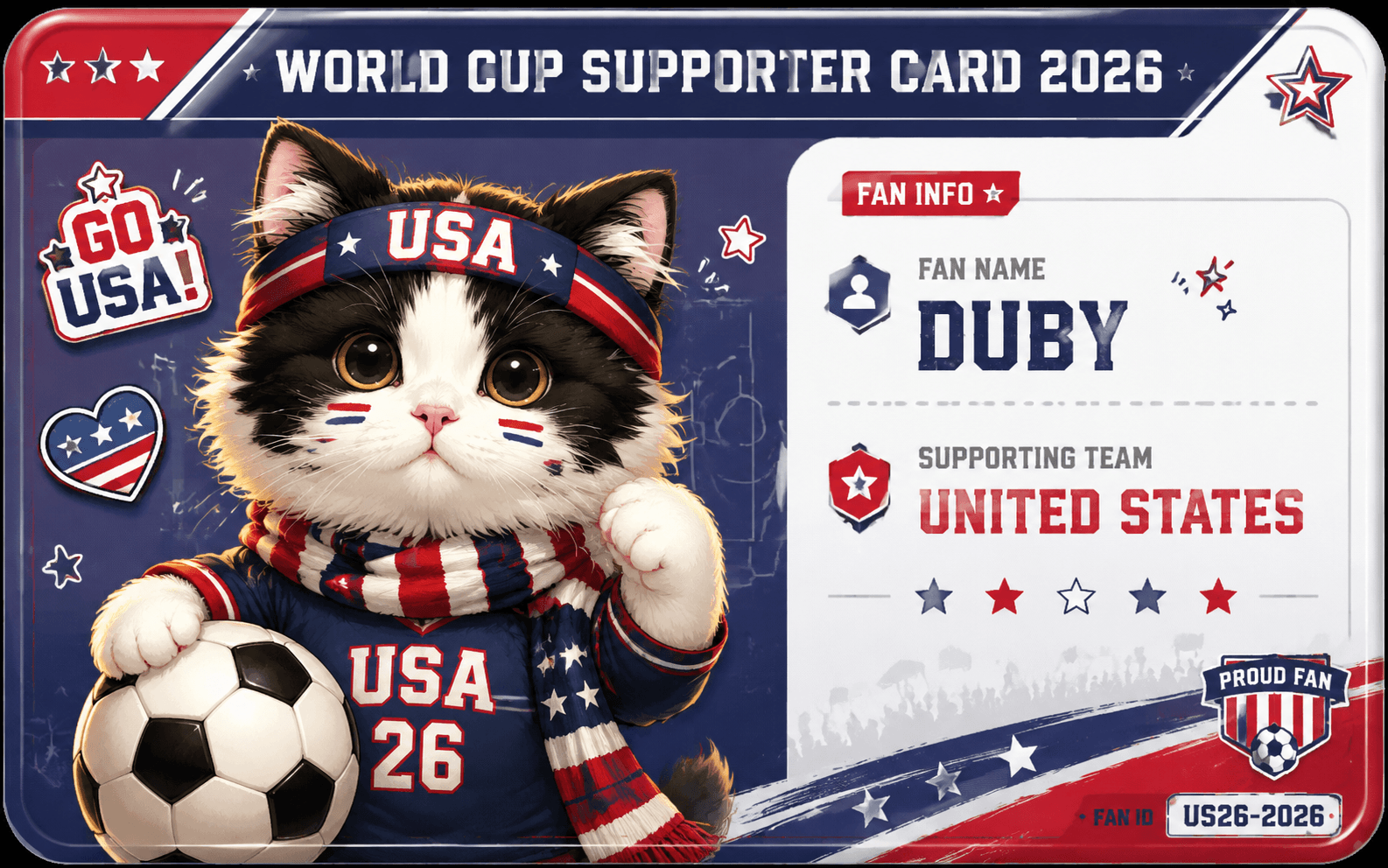 Red and blue unofficial Fan ID Card example